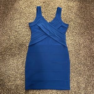 Royal blue bandage body con mini dress